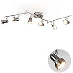 DLLT Foldable Track Lighting, 6-Light Ceiling Track Light Kit with Adjustable Track Heads, Flush Mount Ceiling Spot Light with Chrome Finish for Living Room, Kitchen, Dining Room, 6*3W GU10 LED Bulb