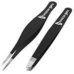 Tweezers for Eyebrows - Stainless Steel Slanted And Pointed Eyebrow Tweezer Set - Precision Removal of Facial Hair, Ingrown Hair and Splinter - Professional Blackhead & Tick Remover for Men & Women