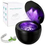 Ultrasonic Retainer Cleaner, TechKen 45khz Cleaning Dental Machine with UV Light, Portable Ultrasonic Cleaner for Dentures, Aligner, Mouthguard, Toothbrush Heads(Black)