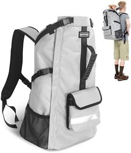 FOXFOCUS Dog Backpack Carrier for Medium Dogs - 4-Layer Protection, Under 30 lb, Waterproof, Adjustable Dog Travel Bag with Storage Pockets, Reflective Strips, Non-Slip Handle for Hiking - Grey