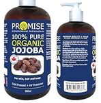 500ml (16.9oz) ORGANIC JOJOBA Oil 100% Pure Moisturizing Oil, skin, hair and body, Unrefined Hexane Free, Natural Cold Pressed + UV Protected, Carrier Oil Certified Organic, Made in Canada (500ml)