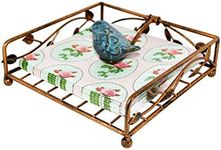 OwlGift Collection Bronze Coated Metal Flat Napkin Holder Dispensing Stand w/Ceramic Bird, Kitchen and Countertop Flat Napkin Storage Organizer