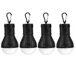 LED Tent Light 4-Pack Clip Hook Hurricane Emergency Lights LED Camping Light Bulb Camping Tent Lamp Portable Lantern Bulb Camping Equipment for Camping, Hiking (Black)