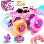 Drefirsa Pink Remote Control Car for Girls, Pink Princess RC Car with DIY Sticker, Colorful Lights, Spray & Stunts, 4WD Remote Control Toys for Girls Ages 4-12 Birthday Gifts