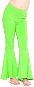 STRETCH IS COMFORT Girl's Bell Bottom Leggings Neon Lime Small