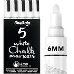 Chalkola White Chalk Markers for Blackboard, Chalkboard Sign, Window, Bistro, Car, Glass (5 Pack 6mm) - Liquid Chalkboard Markers Erasable - Paint Chalk Pens Washable Ink Reversible Tip