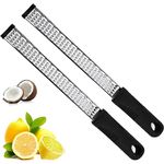 2 PCS Zester, Lemon Zester, Cheese Grater with Handle for Cheese, Chocolate, Spices, Kitchen Gadgets and Tools, Soft Grip Handle, Black(12 inch Long & 1.2 inch Wide)