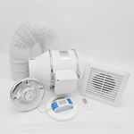 FlowMax Turbo 100mm Shower Extractor Fan with Light – Inline Bathroom Extractor Fan Kit with LED & Adjustable Timer – Single Speed - Silent High Power Ventilation - Ceiling/Loft Exhaust Fan