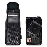 Sonim XP8 BASKET WEAVE Black Leather Holster Pouch Vertical with Rotating Belt Clip & Magnetic Closure