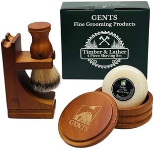 G.B.S Men's Wood Shaving Bowl and Shave Brush with Stand Set Christmas Gift for Men Stocking Stuffer Grooming Kit