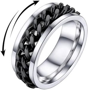 U7 Unisex Size 6 Black Metal Plated Stainless Steel 8mm Spinner Chunky Thumb Ring Cuban Link Rings