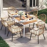 YITAHOME 8 Pieces Outdoor Patio Dining Set with Wicker Patio Dining Chair, Backless Bench & Table with Umbrella Hole, Garden Dining for Patios, Backyard, Balcony, Lawn