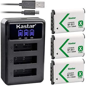 Kastar Battery x3 + Charger for Sony NP-BX1 HDR-AS200V HDR-AS30 HDR-AS300 HDR-AS50 HDR-CX240 HDR-CX405 HDR-CX440 HDR-GW66 HDR-GWP88 HDR-MV1 HDR-PJ240 HDR-PJ270 HDR-PJ405 HDR-PJ410 HDR-PJ440 DSC-HX99