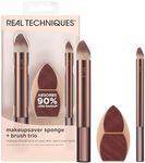 Real Techniques Makeupsaver Sponge + Brush Trio, Makeup Blending Sponge & Brushes For Liquid & Cream Formulations, Mimics Finger Application & Reduces Makeup Waste, Cruelty & Latex-Free 3 Piece Set