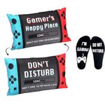 Gamer Gifts for Teen Boys, Gaming Room Decor, Gaming Gifts for Men Boyfriends, Gamer Socks + Throw Pillow Covers(20x12(with Socks))