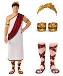 Bella Dox Ancient Greek Men Roman Toga Caesar Party Fancy Dress Costume with Toga with Drape + Headband + Armbands + Roman Sandals