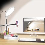 Selfie Light Kit for Desk and Laptop,55W Dimmable Full Screen Ring Light,with Rotating Storage Box,Pen Holder Stand,Phone Holder and Controller (White, 10.5)