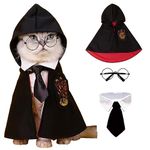 ANIAC 3PCS Halloween Dog Costume Cat Wizard Cape Glasses and Necktie Set Halloween Puppy Outfit Pet Magician Cosplay Apparel for kitten Cat Small Dog (Medium, Black)