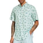 BASSDASH Men's UPF 50+ Short Sleeve Button Down Fishing Shirt Breathable Lightweight for Outdoors Hiking Camping, Camping Day, Medium