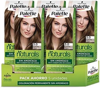 Schwarzkopf Palette Naturals - Tinte 5.0 Castaño Claro - Coloración Permanente Sin Amoníaco- Resultados de Color Natural (Pack de 5)