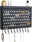 JackCubeDesign Wall Mount Earring Jewelry Hanger Organizer Holder Necklace Bracelet Rack Storage Display Stand Hanging Iron with 113 Holes/19Hooks(Black13.6 X 2.32 X 16.1 inches)-:MK329A