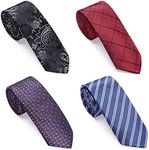 AUSKY 4 Packs Skinny Neckties for Men Boys, 2.35'' Wide Slim Ties in Different Textured Style Mixed set