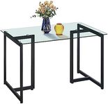 FurniutreR 47" Modern Rectangular Spacious Tempered Glass Tabletop & Black Legs Elegant Home Kitchen Room Dining Table, Black