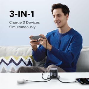 UGREEN 45W USB-C Fast Charger Plug – 3-Port with Retractable Cable