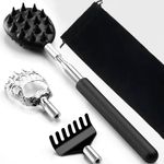 Store2508 Back Scratcher Set 3 in 1 | Telescopic Back Scratcher with Changeable Heads | Comes with Carry Pouch | Black
