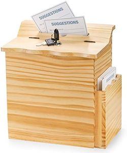 Frcctre Wooden Suggestion Box with Lock and 50 Free Suggestion Cards, Ballot Box Donation Box with Comment Card Box Collection Box Key Drop Box, Wall Mounted or Freestanding, 9" x 5.9" x 9.75"