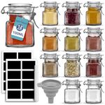 HEFTMAN Clip Top Glass Jars - 12 x 100ml Spice Jars with Lids and Labels Airtight Seal Small Glass Jars with Lids & Funnel Perfect for Herbs, Spices, Oils, Décor, Mini Jam Jars for Spice Rack