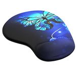 Mouse Mat BLACK ANTI-SLIP COMFORT MOUSE PAD MAT WITH GEL FOAM REST WRIST SUPPORT FOR PC LAPTOP - Compatible with Laser and Optical Mice - Butterfly