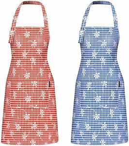 Kitchen Cooking Apron with Gift Box Pack, Adjustable Chef Bib Aprons in Large Size with Pockets for Women/Men, 100% Cotton Arts & Crafts Apron for Restaurant, Cafe, Shop (2pcs for Couples)