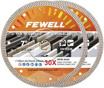 FEWELL 7 Inch Super Thin Diamond Tile Blade Porcelain Cutting Blade Set of 2 Pieces,Dry or Wet Cutting Porcelain Tile Ceramic