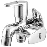 JAGGER JAG707 Full Brass 2 in 1 Bib Cock Taps for Bathroom with Foam Flow Chrome Plated Used for Washing Machine and Toilet Faucet with Wall Flange and Teflon Tape (Fusion)