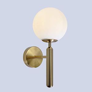 Artpad Nordic Modern Milky Glass Ball Wall Light Indoor Bedside Lamp Golden Metal Lights Foyer Dining Room Decorative Wall Light (Bulb Not Included)