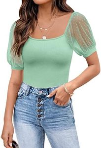 DOROSE Womens Tops Summer 2025 Mesh Short Sleeve Shirts Polka Dot Blouses Green X-Large