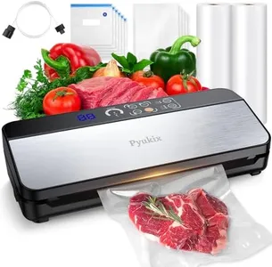 Pyukix Vacuum Sealer Machine, Food Sealer Machine 80KPA Automatic 8-IN-1 for Food Saving Dry/Moist Mode with Build-in Cutter&Storage, Air Suction Hose, Digital Countdown, Bag Roll, 11 Vacuum Bags