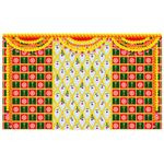 SATVIK 8x5ft. Fabric Backdrop for Pooja Pujan Décor Marigold Garland Décors Photo Traditional Puja Cloth Backdrop Mehndi Haldi Festival Flower Tulle Curtain Wedding Bridal Baby Shower Wall Banner