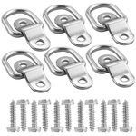 TooTaci D Rings Tie Down Anchors 1/4" Stainless Steel D Ring 1200bls Breaking Strength,6pcs Heavy Duty Trailers Bracket Surface Mount Hooks with Screws Securing Cargo for Boats,Trucks,Camper