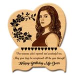 GFTBX 'Happy Birthday' Personalized Engraved Heart Shape Wooden Photo Plaque Gifts For Women (8 X 5 Inches, Brown)(Tabletop)