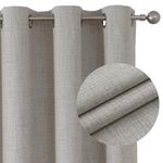 Joydeco 100% Blackout Linen Curtains Bedroom, Thermal Insulated Burlap Eyelet Curtain & Drapes, Room Darkening Textured Curtains Black Out for Living Room 2 Panels（Greyish White，W 46" x L 54"）