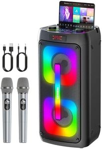 Karaoke Machine for Adults, Portable Bluetooth Speaker with 2 Wireless Microphones, Portable PA System with Disco Lights for Big Party, Outdoor, Ideal Gifts for Family, Music Lover