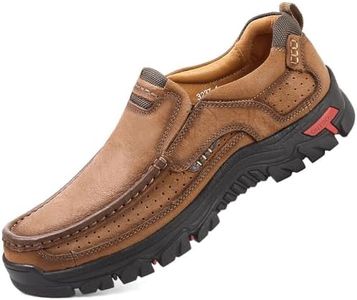 Venshine Mens Walking Shoes Leather Lightweight Breathable Casual Slip On Loafers… Brown