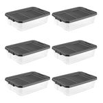 Sterilite 40 Qt Clear Plastic Storage Bin Totes with Latching Lid, Gray (6 Pack)