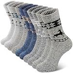 SIMIYA 5 Pairs Merino Wool Socks Mens, Super Thick Mens Hiking Socks Thermal Wool Socks for Cold Weather(7-13), 5 Pairs-elk, 7-13