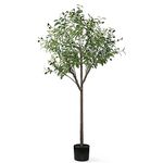 LOMOHOO Artificial Olive Tree Tall Fake Potted Olive Silk Tree Fake Plants Large Faux Olive Branches and Fruits Artificial Tree for Home Office Living Room Indoor Outdoor Garden Decor (150cm)