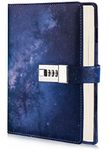 Journal with Lock for Girls and Women, Waterproof PU Leather Diary with Lock, A5 Refillable Notebook with Combination Lock 192 Pages, Secret Password Journal for Teen, Starry Blue Notebook