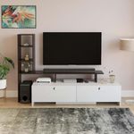 FURNEASER Ameya Engineering Wood Floor Standing TV Entertainment Unit Set Top Box Stand/TV Cabinet with Shelves for Books & Décor Display Unit for 55 Inch TV (Wenge & White Finish)