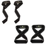 The Gym Bucket Lifting Straps, Deadlift strap, weight lifting straps, Gym straps for weight lifting, Strap with Foam Padding, Better Grip and Easy Lifting (Lifting Straps + Deadlift strap) - Black